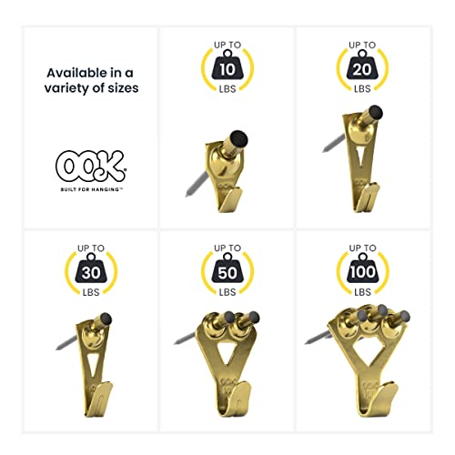 Image of OOK 50616 Professional Picture Hangers, Art Hangers, Padded, Brass, Reusable Picture Hooks, 50lb (10 set) | Steel with padded backing, Blue steel nails for drywall or plaster, Reusable hooks help hang frames and mirrors securely