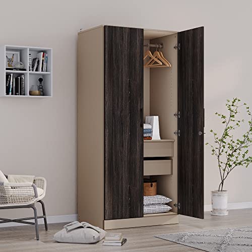 Image of Wakefit Wardrobe | 1 Year Warranty | Engineered Wood Almirah, Cupboard for Clothes Storage | 2 Door, 1 Shelf, 2 Drawers, 1 Hanging Space | Cashmere Plus - Frappe-Wyoming Maple