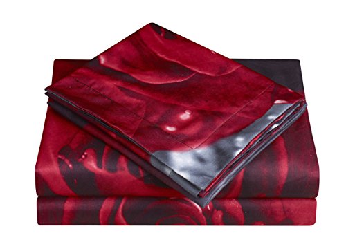 Hig 3D Bed Sheet Set - 4 Piece 3D Rose Love Romantic Moment Printed Sheet Set Queen Size (Y28) - Soft, Breathable, Fade Resistant - Includes 1 Flat Sheet,1 Fitted Sheet,2 Shams #TOP6