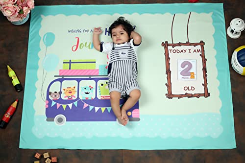 Image of NEW COMERS Milestone Cotton Baby Blanket & Props for Monthly Photoshoot, New Born Babies Soft Swaddle with 1-12 Month Cards, Ac Room Blanket for Summer /Winter /Multiuse, TC(150 /300) 135x115 cm - 403