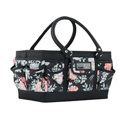 Everything Mary Deluxe Store & Tote Organizer – Black & Floral Craft Bag with Handle – Sewing, Scrapbooking & Art Supply Caddy – Stylish Storage for DIY Projects