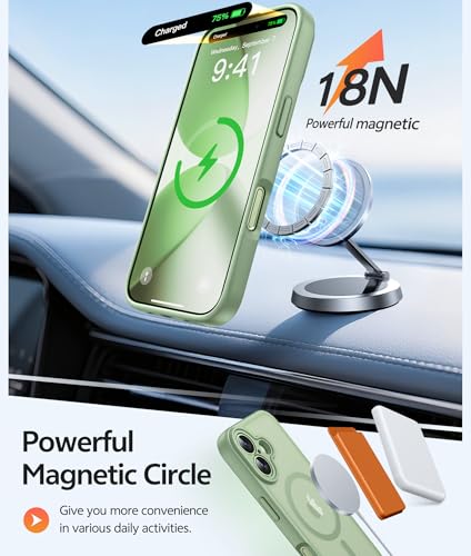 Image of FNTCASE for iPhone 17 Case: [Compatible with Magsafe] Translucent Matte Cases with [Full Camera Protection] [Screen Protector] Military Grade Shockproof Protective Phone Cover - Light Moss