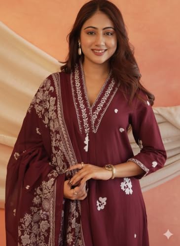 Image of Women's Mulmul Cotton Kurti with Pant and Dupatta
