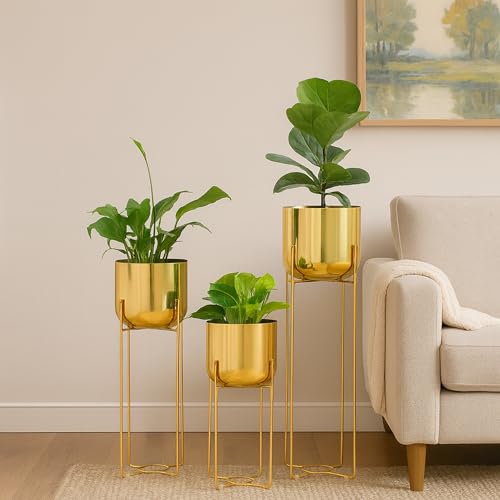 Urban Plant Elevé Metal Planter with Stand Set, 3 Modern Planters...