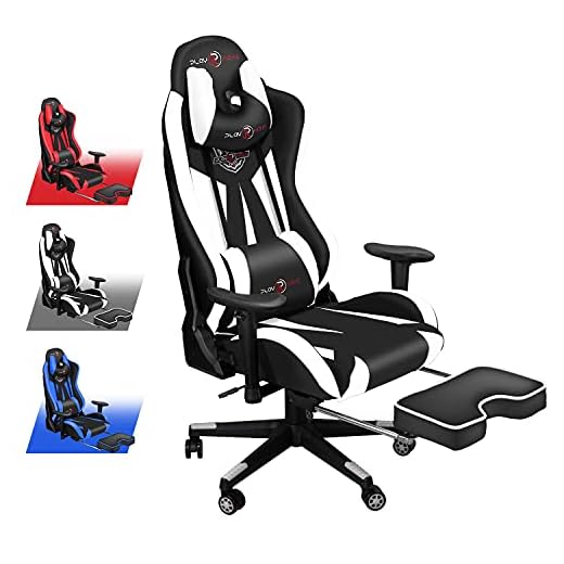 DualThunder Gaming Chair with Footrest, Gaming Chairs, Comfortable Office Chairs Ergonomic Computer Gamer Chair with Headrest and Lumbar Support, High Back Gaming Chairs for Teens Adults, White