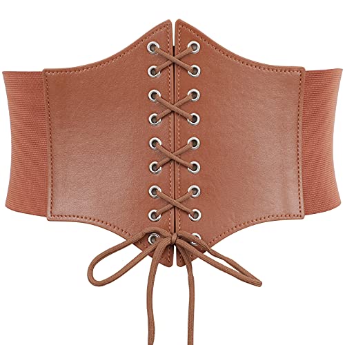 Cinturón elástico con cordones para mujer, cinturón ancho de Waspie, cinturón elástico para Halloween, por JASGOOD, D-Marrón, Medium Cover