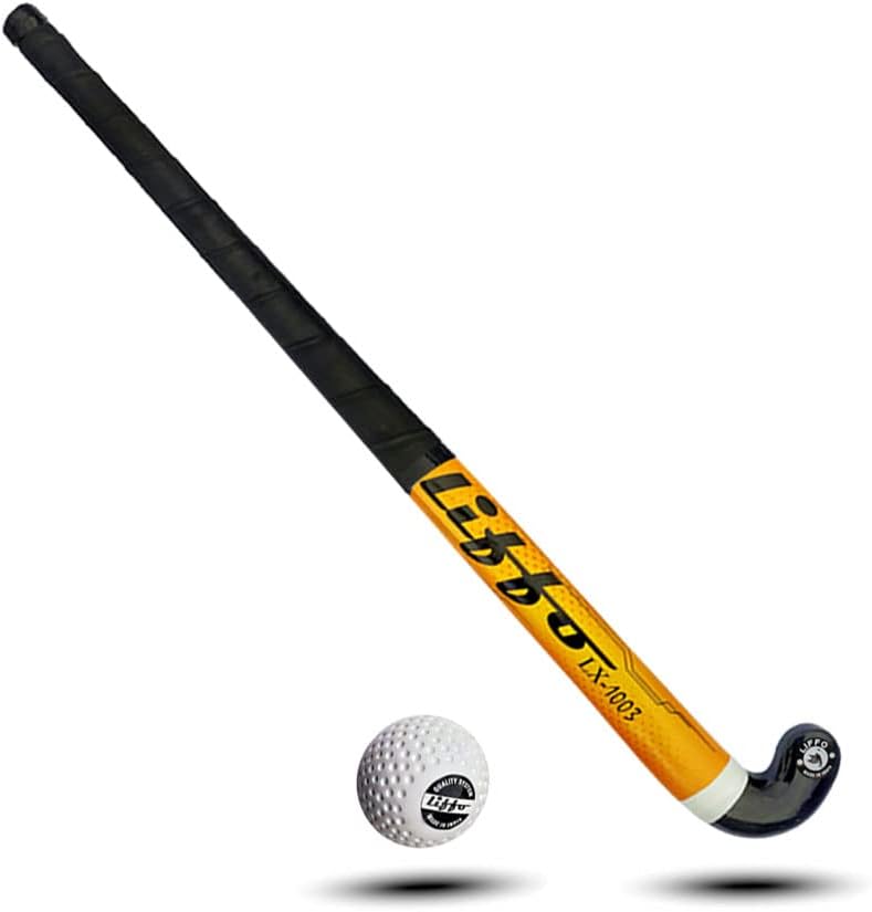 Liffo® Hockey Sticks for Men and Women Practice and Beginner Level with Ball (L-36 Inc) Yellow