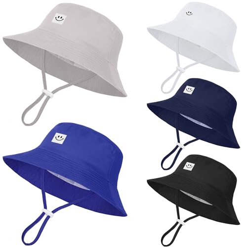 Cooraby 5 Pack Baby Sun Hat Adjustable Smile Bucket Hat Sun Protective Cap for Toddler Baby Boys Girls (9-18 Months)
