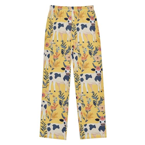 Vdsrup Cows Flowers Pajama Pants Boho Yellow Pajama Bottoms Soft Sleep Pjs Lounge Pants S2