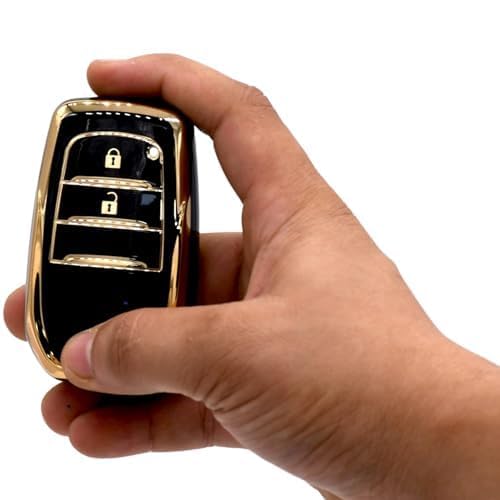 Image of KMH TPU Gold Car Smart Key Cover Compatible for Toyota Innova Crysta 2 Push Button Smart Flip Key Shell Case Holder, Full Key Protection (Black Gold) Pack of 1