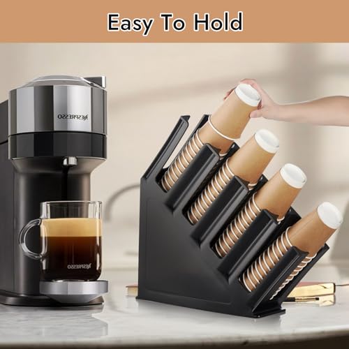 Image of CURTA Paper Cup and Lid Holder, Disposable Paper Cup Dispenser 4 Compartment Coffee Cup and Lid Storage Organizer Holder for Countertop Coffee Station Bar Restaurant Breakroom