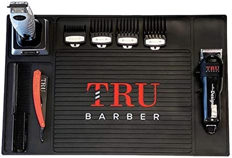 TRU BARBER Organizer Mat 18" X 13' (BLACK) Flexible PVC Station Mat, Salon Barbershop Work Station Pads, Beauty Salon Tools, Anti-Slip