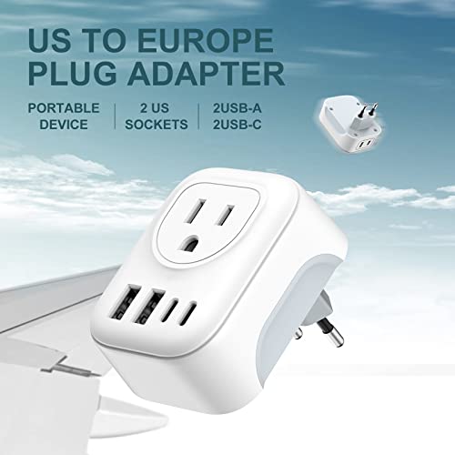 Image of VYLEE Travel Plug Adapter, International Plug Adapter with 4 AC Outlets 2 USB Ports (2 USB C Port), Type C Power Adaptor Charger for The US to Most of Europe Spain Italy France Germany [1 Pack]
