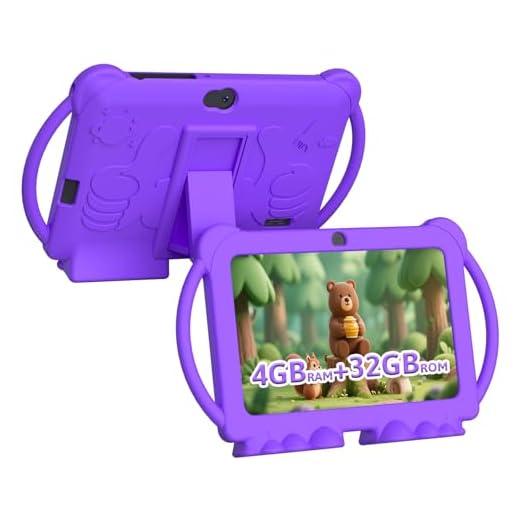 HOTTABLET Kids Tablet 7 inch Android, 4GB RAM 32GB ROM, 1TB Expandsion, with Parental Control, WiFi, Bluetooth, Dual Camera with Silicone Case, 1PCS (Purple)