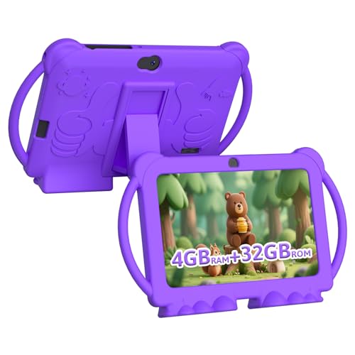 Image of HOTTABLET Android 12 7 Inch Kids Tablet 4GB RAM 32GB ROM 512GB Expansion Parental Control WiFi Bluetooth Dual Camera with Silicone Case 1PC (Purple)