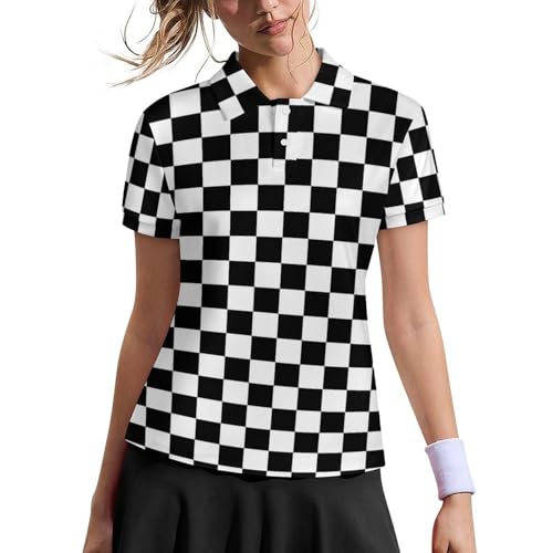 Women's Black White Checkered Funny Matching Couples Golf Shirts Short Sleeve Polo Shirts Moisture Wicking Unisex Hawaiian Outfits Medium by Klainlcly - Used condition - Image 2