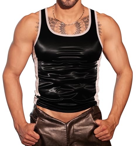 Haut court homme cuir verni gilet ajusté résolvant le manque de style