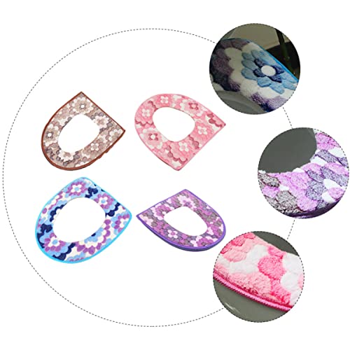 Cabilock 8Pcs Pads Home Pad Washable Toilet Bathroom Mixed Polyester Color Plush Pasting Closestool Winter Mat Cushion Accessories Thicken Cover Fuzzy Toilet Seat Cover #TOP4