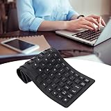 Elprico Klawiatura Silikonowa Tocząca się, Wodoodporna, Odporna, Cicha, Miękka, Wygodna, Przenośna, Lekka, Przewodowa USB na PC, Składana i Wypychana w Torbie, Dostępna w 3 Kolorach (BLACK)