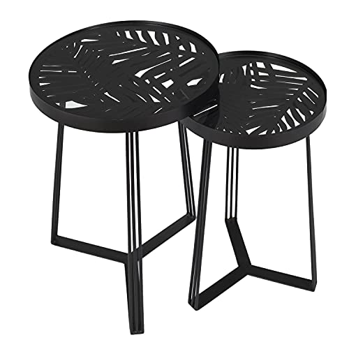 HOME DECO FACTORY HD7196 Mesa Gigogne X2 auxiliares salón, Madera Metal, Negro – Cristal, 40x50x40 cm