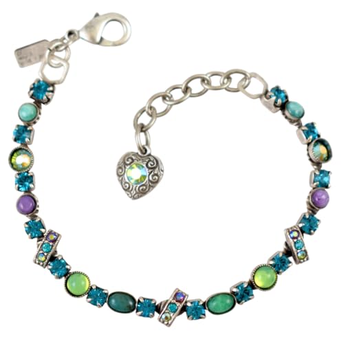 Modern Artisans Jardin de Bleu Austrian Crystal and Pewter Tennis Bracelet, Made in the USA, Adjustable 7-8 Inches
