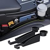 Car Seat Gap Filler Set of 2, Upgraded Car Side Seat Gap Fillers with Organizer, Cup Holder & Hook Function, Inserts Between Front Seats Console Catcher 4in1 Gap Stopper Fill Plug Storage Box (Black)