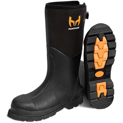 Hunthor Steel Toe Rubber Work Boots, Puncture-Proof with Steel Shank