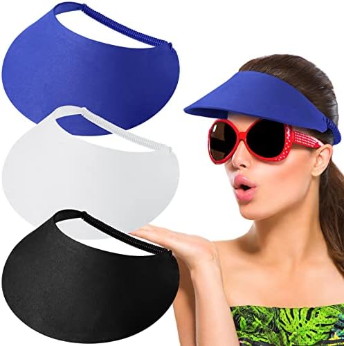 3 Pcs Sun Visors for Women Solid String Sun Visor Hat Fabric Foam Adjustable Soft Visors Womens Golf Tennis Visor for Outdoors, Black, White, Navy