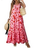 Dokotoo Womens Sundresses Scoop Neck Boho Maxi Dress Spaghetti Strap Sleeveless Sexy Dresses Ruffle A Line Flowy Beach Dresses X-Large Red