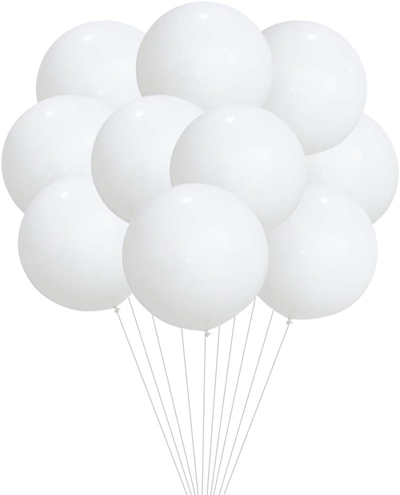 10 Pcs Round Balloons 24 inch Latex Balloons Large Thick Balloons Reusable Giant Balloons Opaque Biodegradable Balloons White Celebration Balloon for Wedding Birthday Party Festival Event Decoration