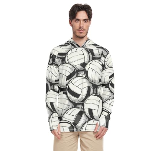 Sudadera con capucha de manga larga para hombre, diseño de voleibol de dibujos animados, protección solar, ligera, protección UV, para adultos, Patrón de voleibol de dibujos animados, XXL