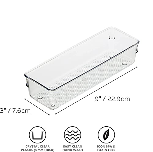 Image of Zollyss 4 Pcs Clear Plastic Clothes Drawer Organiser Trays, Multipurpose Drawer Storage Bins for Wardrobe, Closet, Vanity, Makeup & Office Desk, Clear