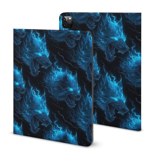 Coque fine iPad Pro 11 motif loup bleu avec rabat magnétique intelligent