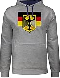 Shirtracer Fussball WM 2022 Fanartikel - Deutschland Flagge mit Bundesadler - 3XL - Grau meliert/Navy Blau - em Trikot 2021 - JH003 - Hoodie zweifarbig und Kapuzenpullover für Herren und Damen