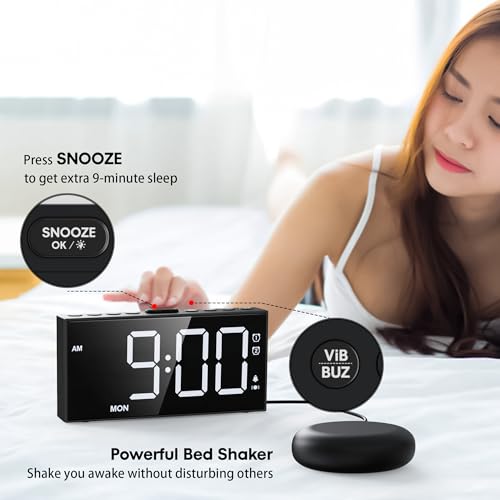 Mesqool Loud Alarm Clock for Heavy Sleeper, with Vibration for Hearing Impaired Deaf, Annoying Clock for Bedroom,USB Port,Dual Alarm with Snooze by Mesqool - Image 4