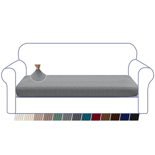 Granbest High Stretch Sofa Seat Cushion Cover Super Soft Couch Seat Cover Sofa Cushion Protector Jacquard Spandex Fabric with Elastic Bottom(4 Seater, Light Grey)