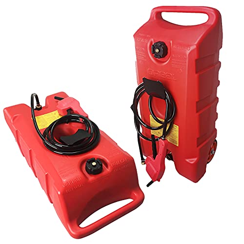 iallauto 14 Gallon Portable Caddy Tank Mobile Transport Containers Cart Wheeled Rolling with Pump Handle (Red 2 Packs)
