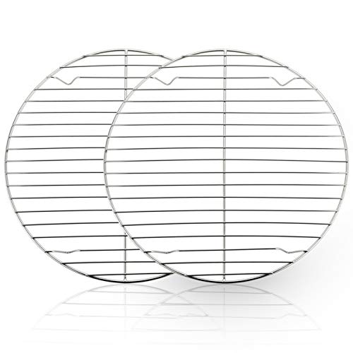 TeamFar Round Cooling Rack Set of 2 10½ Inch Round Wire Rack Baking Steaming Roasting Rack Set Stainless Steel Healthy Mirror Finish Oven Dishwasher Safe