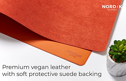Image of Nordik Leather Desk Mat -Tangerine Orange- Large Leather Desk Pad 35x17in