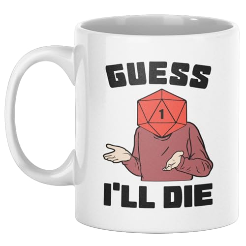 LookHUMAN Guess I'll Die d20 - Taza de café de cerámica blanca de 325 ml