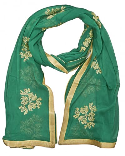 Image of Youthquake Golden Embroidered Work Chiffon Dupatta For Womens & Girls With 4 Side Gold Lace