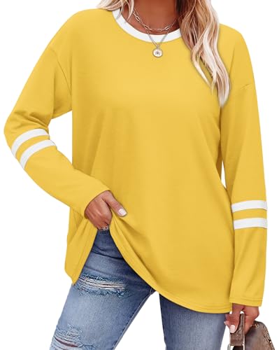 Image of Sampeel Long Sleeve Shirts for Women Color Block Casual Tops Fall Outfits 2026 Basic Tees Trendy Spring Clothes