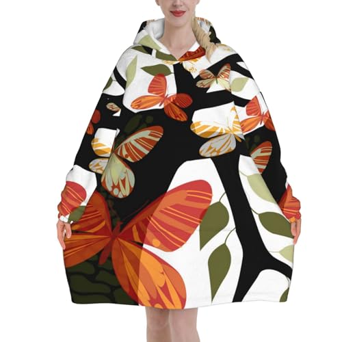 Couverture à capuche haut de gamme en flanelle douce motif arbre et papillons