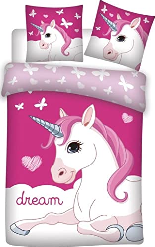 new discount Parure Housse de Couette Licorne + Taies d'oreiller Licorne 140 x 200 cm, Pink, (412GE-DVM)