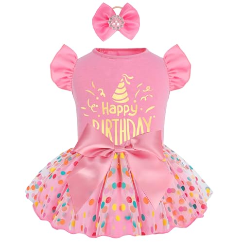 Valentines Dog Dress with Bowknot, Tutu Skirt Tulle Dress Pet Apparel Puppy Outfit Holiday Doggie Clothes for Small Dogs Girl (Pink, Small)