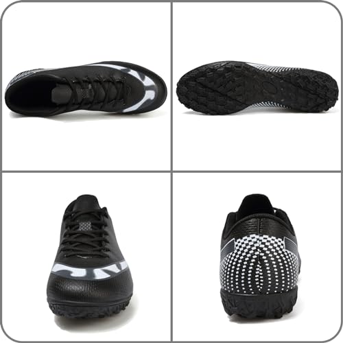 Topwolve Football Boots Men's Astro Turf Trainers Outdoor Football Shoes Professional Athletics Sneakers Teens Training Soccer Shoes,Black White,9 UK - Image 2
