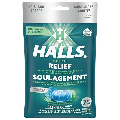 HALLS No Sugar Added Assorted Mint Cough Drops, Throat Lozenges, ...