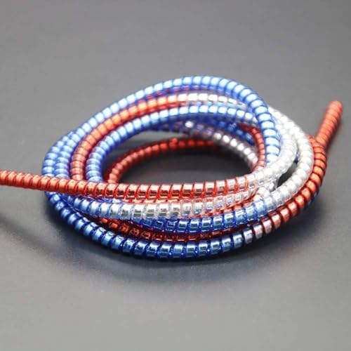 Image of Redclip Metallic Finish Cable Spiral Protector /Wire Repair /Pet Cord Protector /Headphone Saver, 1.5 Meters (2 Pcs), Cable Wrap /Cover for Mac Charging Cable, USB Tube, Earphone (Silver-Red-Blue)