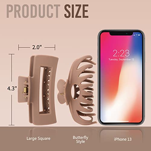 8 Pack 4.3 Inch Big Hair Claw Clips for Women Thin Thick Curly Hair, Large Matte Neutral hair Clips, Strong Hold jaw claw clip,Hair Accessories for Women