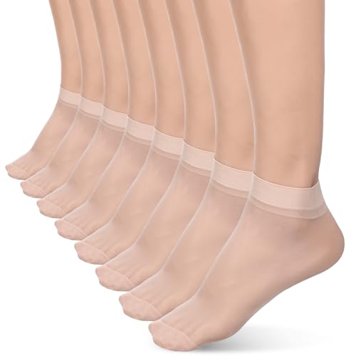 9 Pairs Thin Ankle Socks for Women, Nude Sheer Nylon Sock Womens Transparent Summer Socks Elastic Ultra Thin See Through Silk Sock for Women Girls